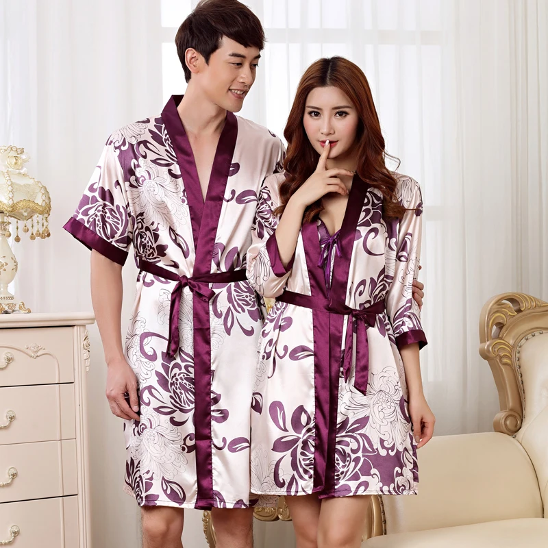Women Fashion Floral Silk Satin Robe&Gown Set Sexy Nightdress Robe Set Or Men Half Sleeve Robe Bathrobe For Summer
Women Fashion Floral Silk Satin Robe&Gown Set Sexy Nightdress Robe Set Or Men Half Sleeve Robe Bathrobe For Summer