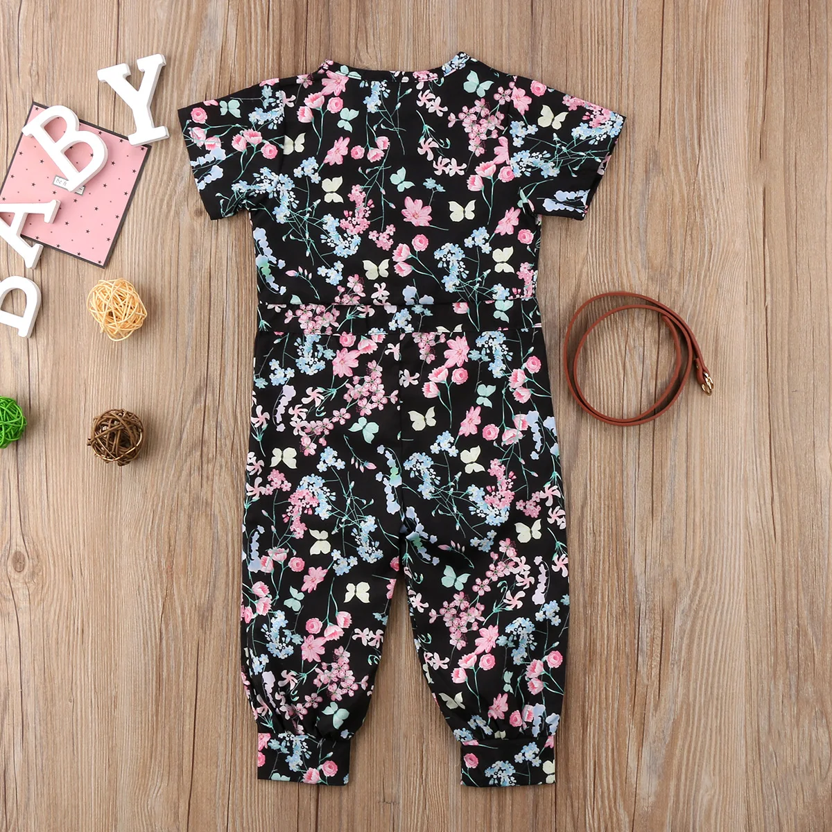 Милая Детская Кнопка для детской одежды девочек комбинезон с цветочным принтом
