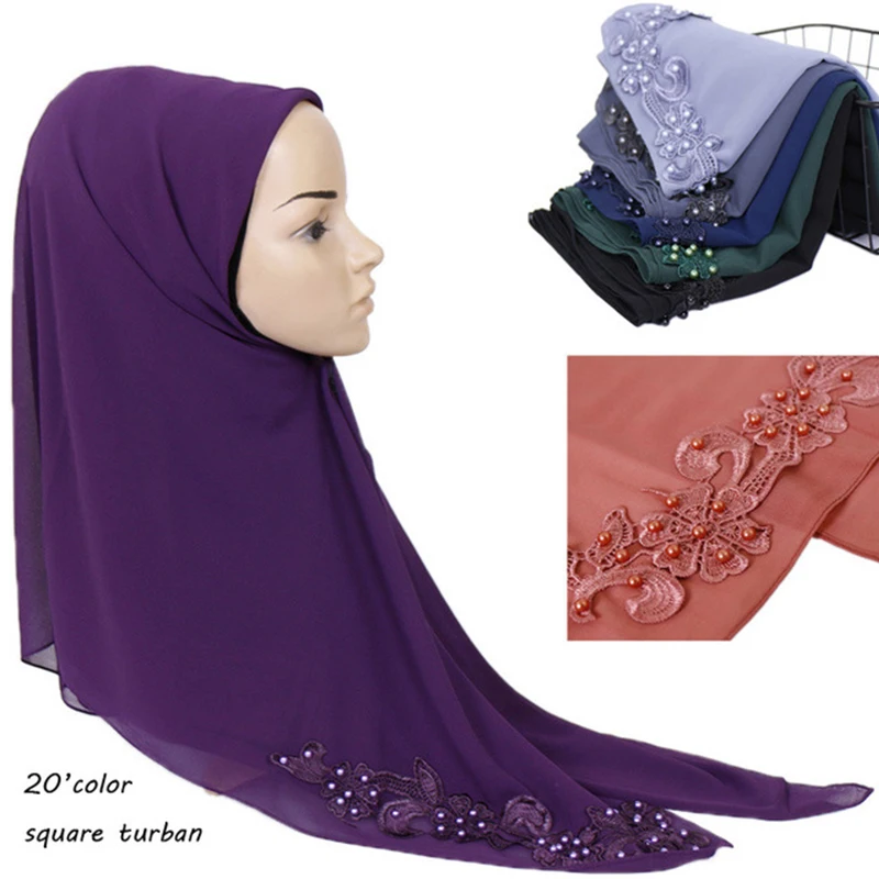 

Женский шифоновый шарф с пузырьками и цветами, цветной шифоновый хиджаб с жемчужинами, однотонная повязка на голову, мусульманский хиджаб, ...