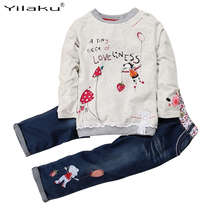 Yilaku Spring Autumn Children Girls Clothing Set Cartoon Print Suit Kids Long Sleeve Tops +Denim Pants Baby Girls Clothes CF535
Yilaku Spring Autumn Children Girls Clothing Set Cartoon Print Suit Kids Long Sleeve Tops +Denim Pants Baby Girls Clothes CF535