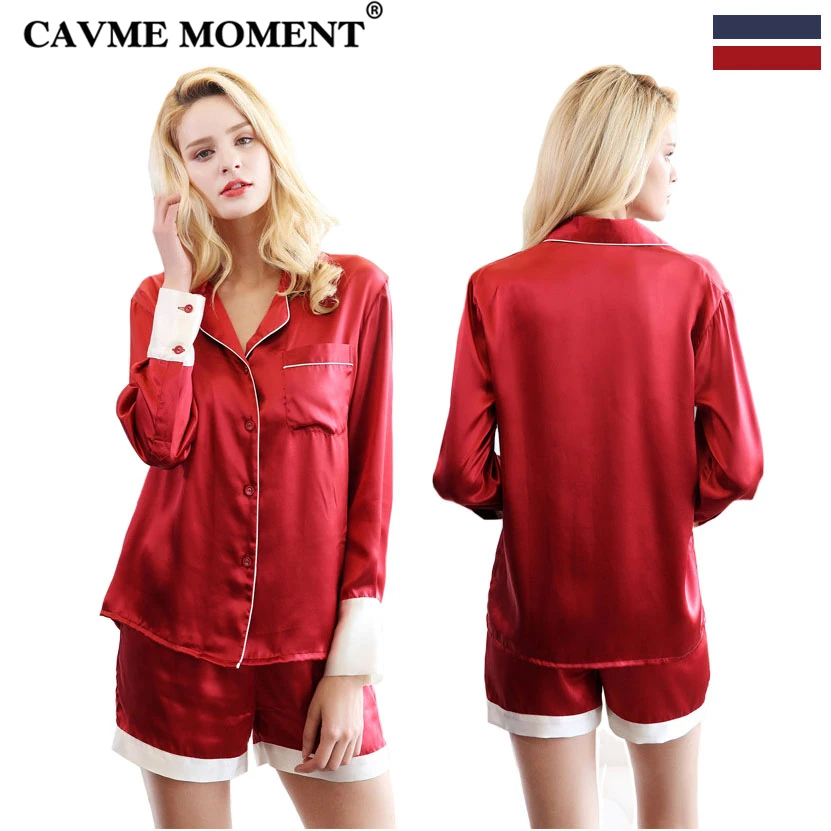 CAVME Plus Size Silk Pajama Sets for Women Ladies Luxury Pajama Shorts Homewear 2 Piece Solid Color Navy Red Sleepwear
CAVME Plus Size Silk Pajama Sets for Women Ladies Luxury Pajama Shorts Homewear 2 Piece Solid Color Navy Red Sleepwear