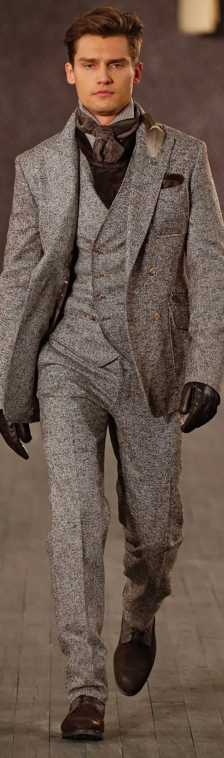 Новинка 2017 дизайнерский коричневый твидовый мужской костюм из трех предметов