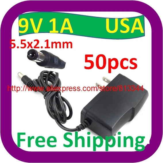 

50 Pcs AC 100V-240V Converter Adapter DC 9V 1A / 9V 1000mA Power Supply USA Plug 9v 5.5 mm x 2.1mm