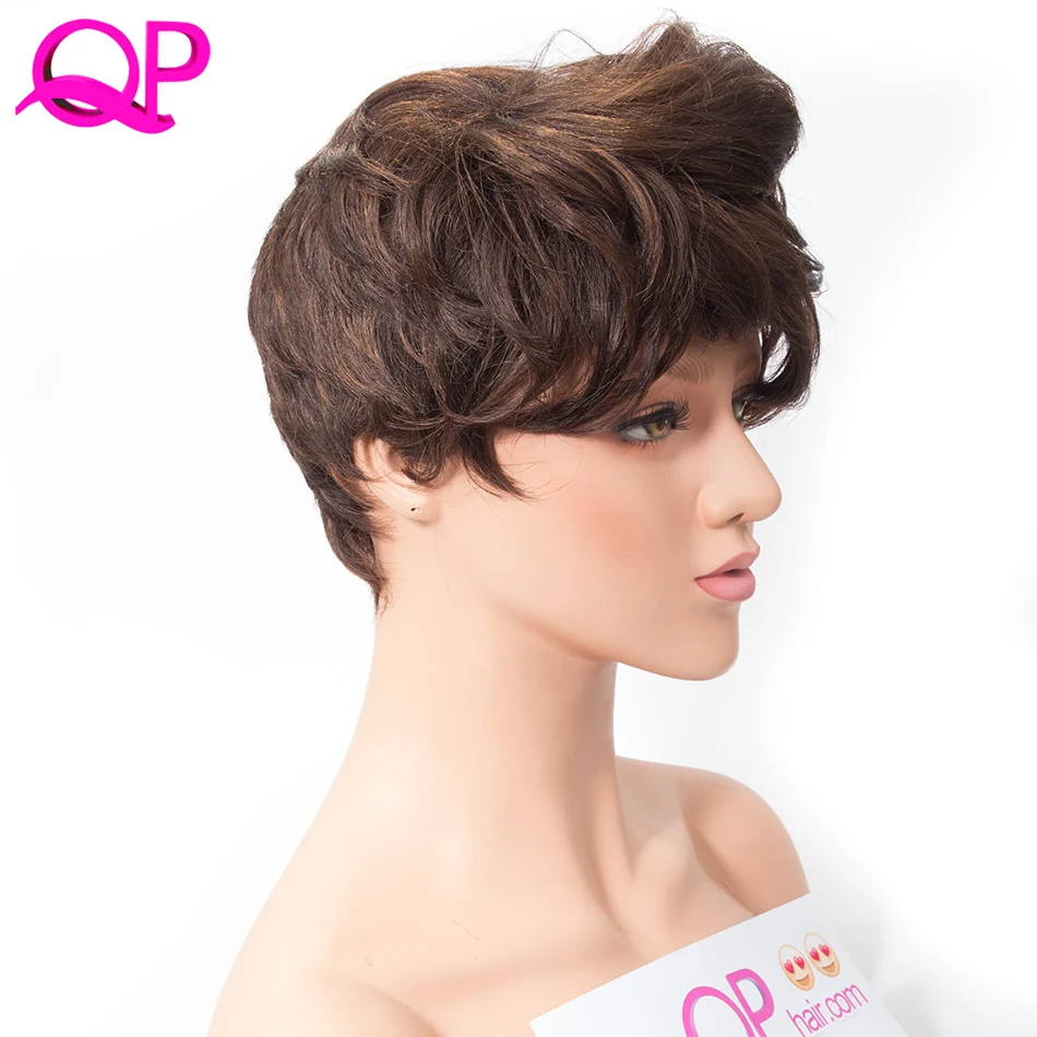 Фото QP волос 6 дюймов короткие естественная волна темно коричневый - купить