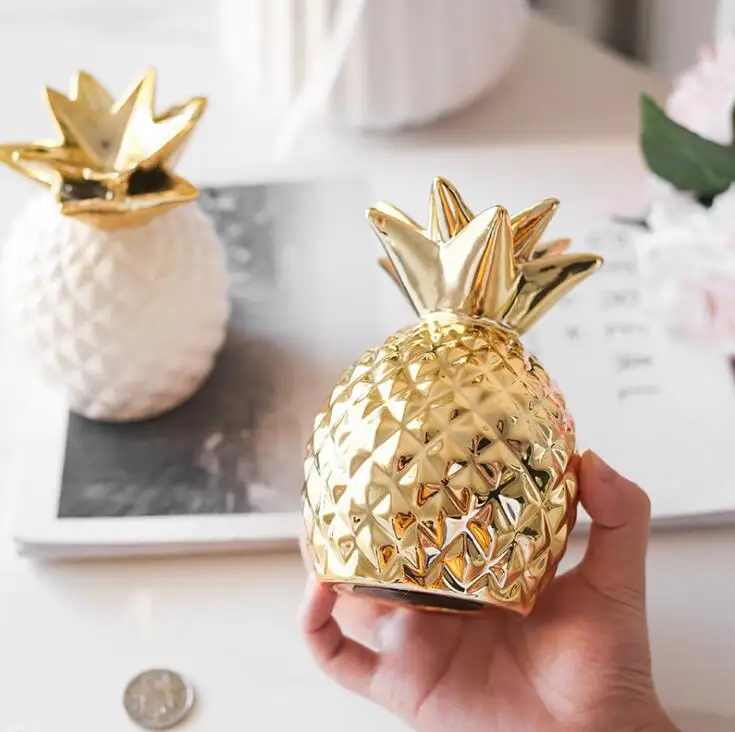 

Nordic Style Pineapple Ornaments Ceramic Piggy Bank Room Home Furnishings Decorative Coins Storage Box Porcelain Crafts 05506