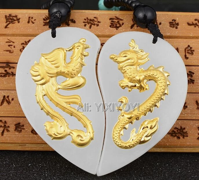 Natural White Hetian Jade + 99 Solid Gold Chinese Heart Dragon Phoenix Pairs Amulet Pendant + Free Necklace Jewelry Certificate
Natural White Hetian Jade + 99 Solid Gold Chinese Heart Dragon Phoenix Pairs Amulet Pendant + Free Necklace Jewelry Certificate