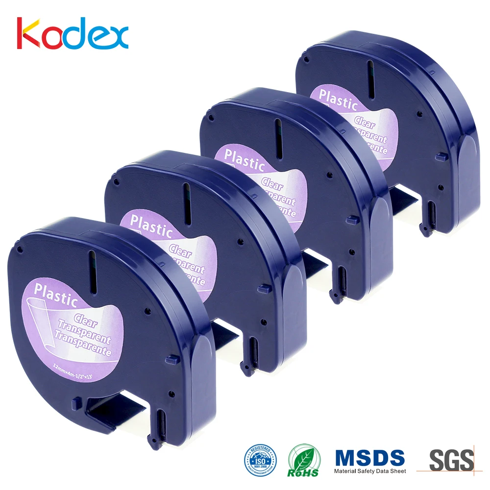 Клейкая лента Kodex 4 шт. 12 мм Dymo 16952 совместимый с DYMO LetraTag (12267 16951 12268) черная на