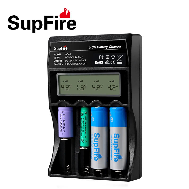 Supfire AC40 Digital Intelligent 4 Slots Charger Compatible Li-ion NiCd NiMh Battery EU US Adapter for 26650/18650/14500 Battery
Supfire AC40 Digital Intelligent 4 Slots Charger Compatible Li-ion NiCd NiMh Battery EU US Adapter for 26650/18650/14500 Battery