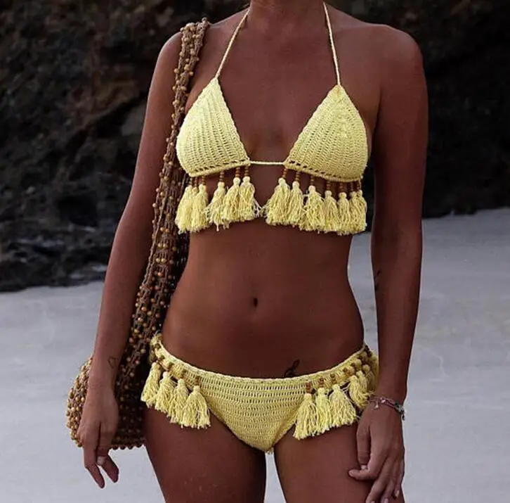 Fringe Bikini Set Handmade Crochet Swimwear Bandge Swimsuit Sexy Women Thong Brazilian Knitting Biquini Bathing Suit
Fringe Bikini Set Handmade Crochet Swimwear Bandge Swimsuit Sexy Women Thong Brazilian Knitting Biquini Bathing Suit