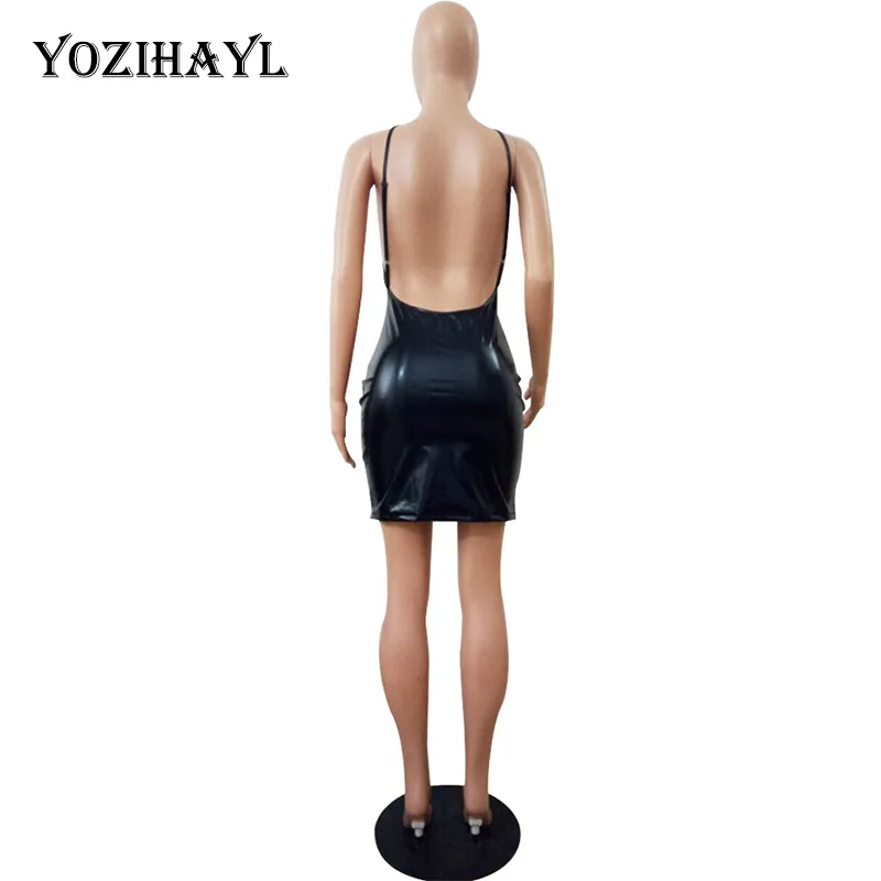 Yozihayl Fashion Spaghetti Strap Faux Leather Mini Dress Women Deep V Neck Backless Club Party Short Dress Sleeveless Clubwear
Yozihayl Fashion Spaghetti Strap Faux Leather Mini Dress Women Deep V Neck Backless Club Party Short Dress Sleeveless Clubwear