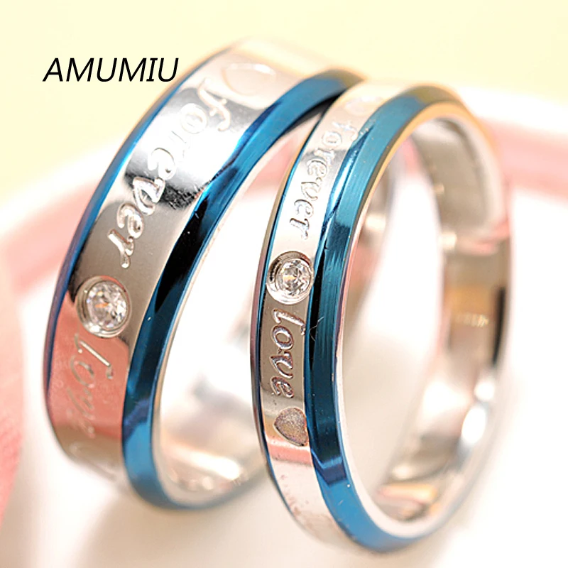 Кольцо AMUMIU с надписью Forever Love синее кольцо из нержавеющей стали для помолвки и