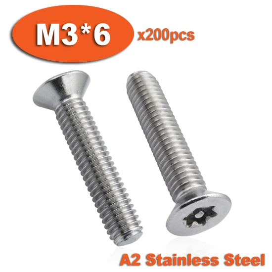 200pcs DIN7991 M3 x 6 A2 Stainless Steel Torx Flat Countersunk Head Tamper Proof Security Screw Screws
200pcs DIN7991 M3 x 6 A2 Stainless Steel Torx Flat Countersunk Head Tamper Proof Security Screw Screws