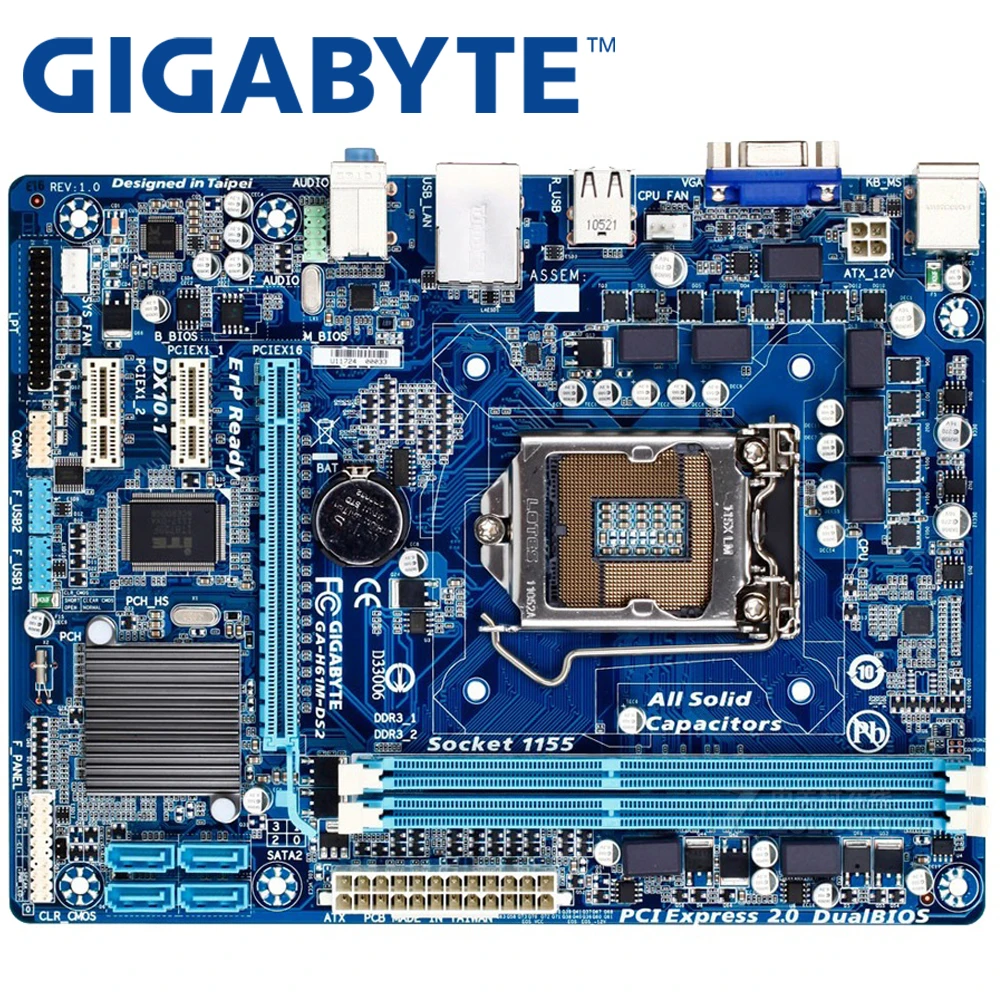 Материнская плата GIGABYTE GA H61M DS2 материнская для настольного ПК H61 гнездовой разъем