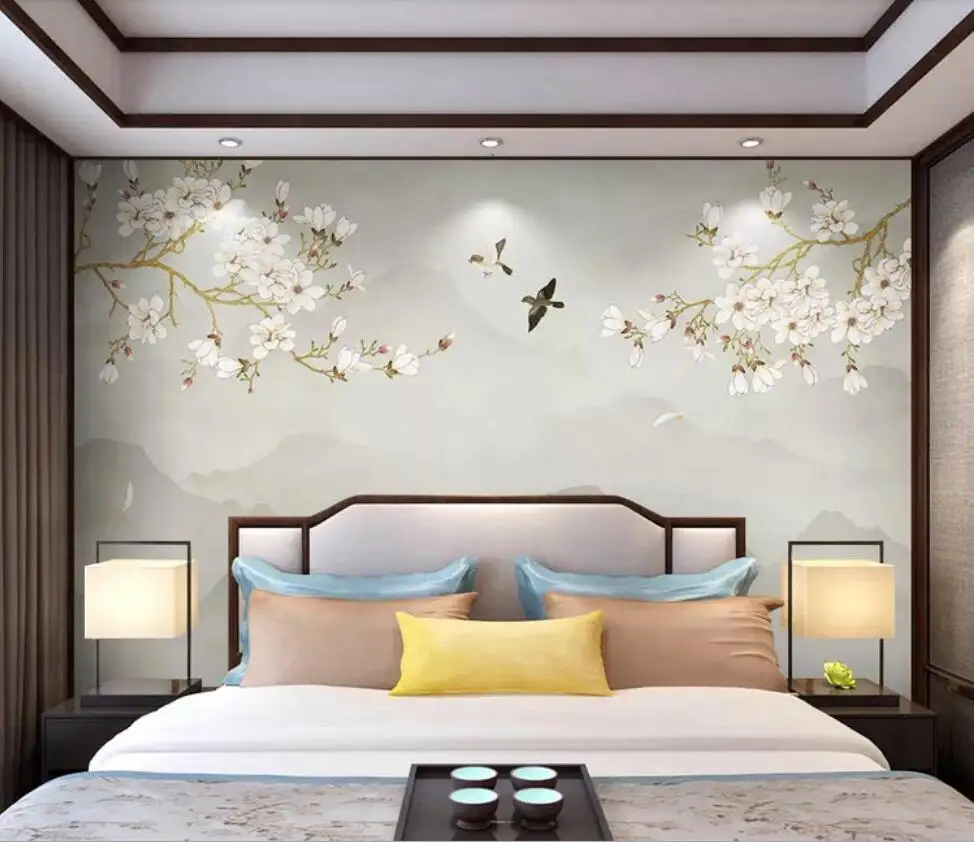 New Chinese magnolia flower and bird 3D background wall decoration wallpaper murals
New Chinese magnolia flower and bird 3D background wall decoration wallpaper murals