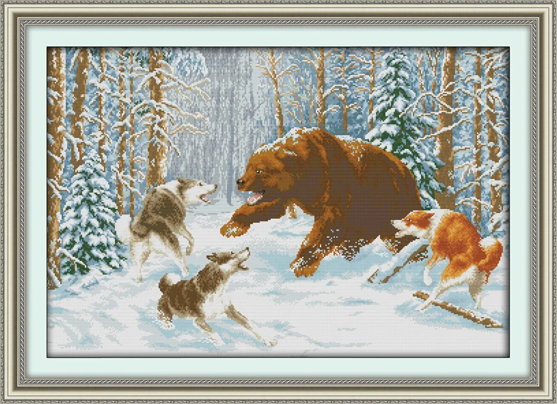 Wolves and bear in the snow cross stitch kit 14ct 11ct pre stamped canvas cross stitching embroidery DIY handmade needlework
Wolves and bear in the snow cross stitch kit 14ct 11ct pre stamped canvas cross stitching embroidery DIY handmade needlework