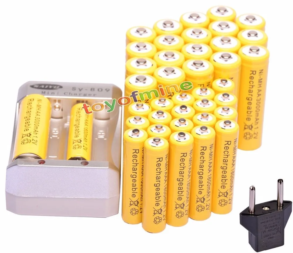 20x AA 3000mAh + 20x AAA 1800mAh 1.2V Ni-MH Yellow Rechargeable Battery Batteries cells for toys + Charger
20x AA 3000mAh + 20x AAA 1800mAh 1.2V Ni-MH Yellow Rechargeable Battery Batteries cells for toys + Charger