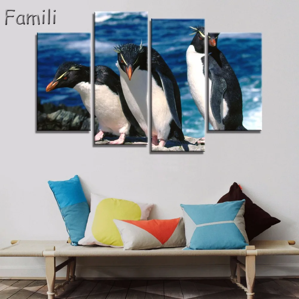 4 шт. современный Пингвин семейная любовь холст искусство на стену в