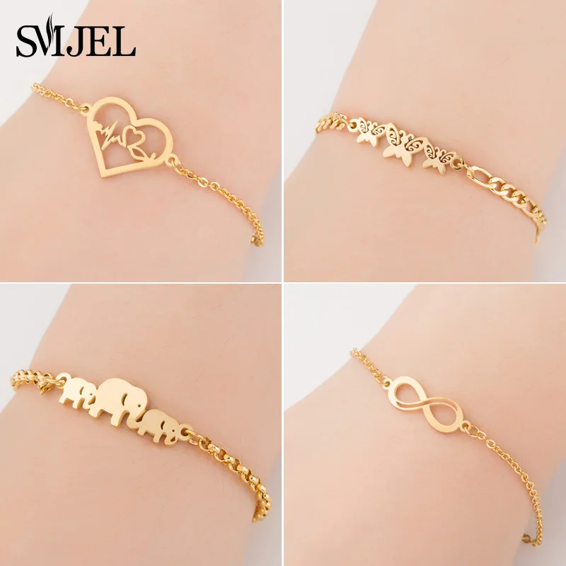 SMJEL Stainless Steel Bracelets for Women Fashion Butterfly Elephant Heart Beat Animal Charm Bracelets Bangles Jewelry Girl Gift
SMJEL Stainless Steel Bracelets for Women Fashion Butterfly Elephant Heart Beat Animal Charm Bracelets Bangles Jewelry Girl Gift