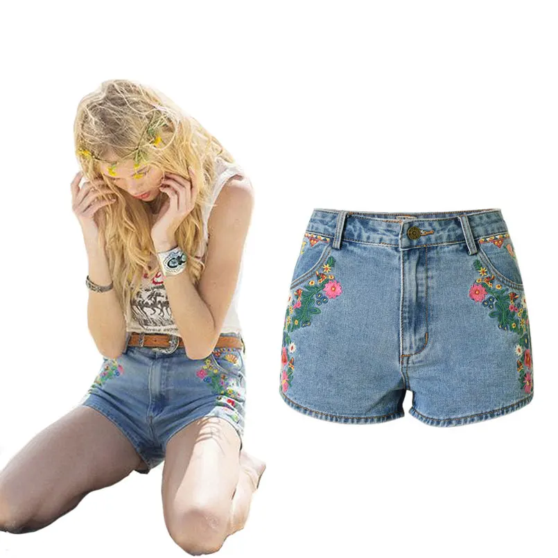 Новые джинсы бренда Boho шорты для женщин на каждый день Джинсовая ткань с вышивкой