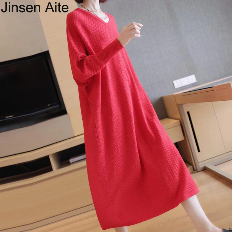 Jinsen Aite High Quality Women Long Sweater Dress 2018 Autumn Winter V-Neck Loose Casual Fashion Soft Large Size Vestidos JS672
Jinsen Aite High Quality Women Long Sweater Dress 2018 Autumn Winter V-Neck Loose Casual Fashion Soft Large Size Vestidos JS672