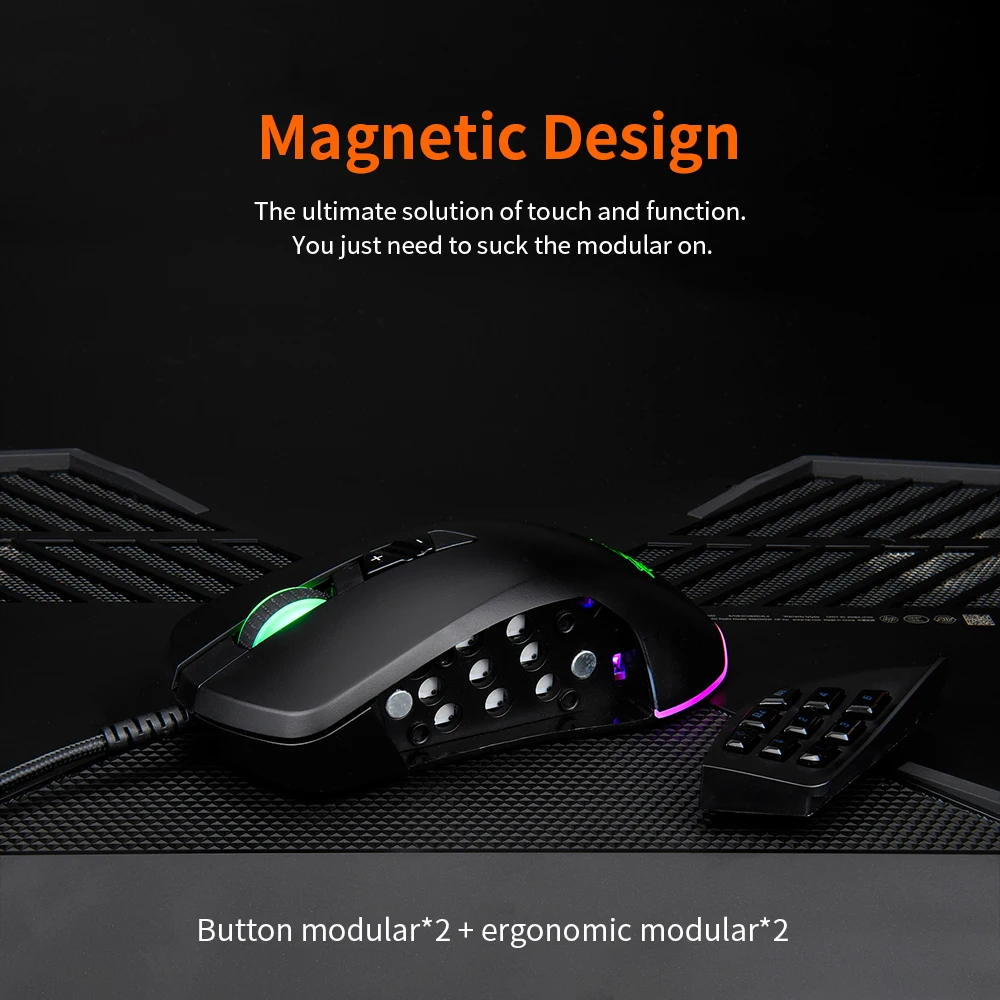 Игровая мышь Ajazz 5000DPI USB Проводная RGB с подсветкой со сменными боковыми кнопками и