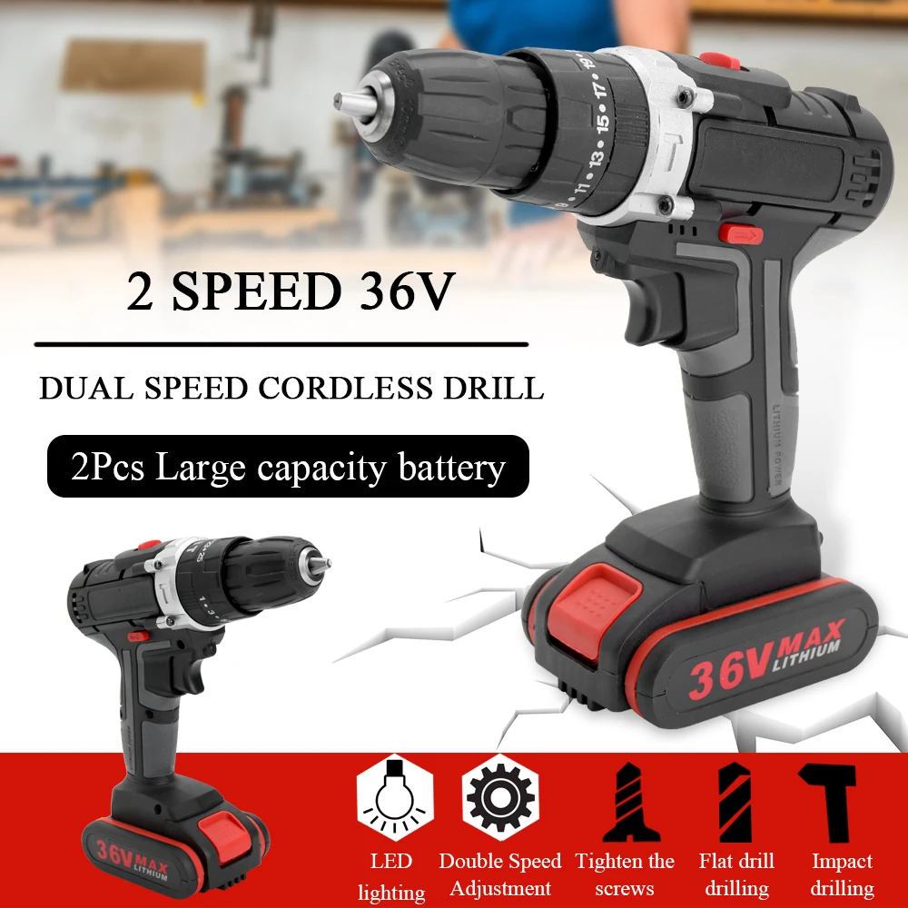 Professional 36V Electric Impact Cordless Drill Battery Wireless Rechargeable Home DIY Electric Power Tool
Professional 36V Electric Impact Cordless Drill Battery Wireless Rechargeable Home DIY Electric Power Tool