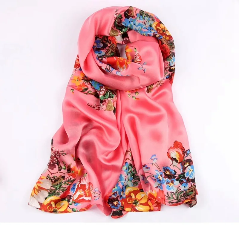 Floral Long 100% Silk Scarf Shawl for Women Summer Sunscreen Scarves 180x70cm