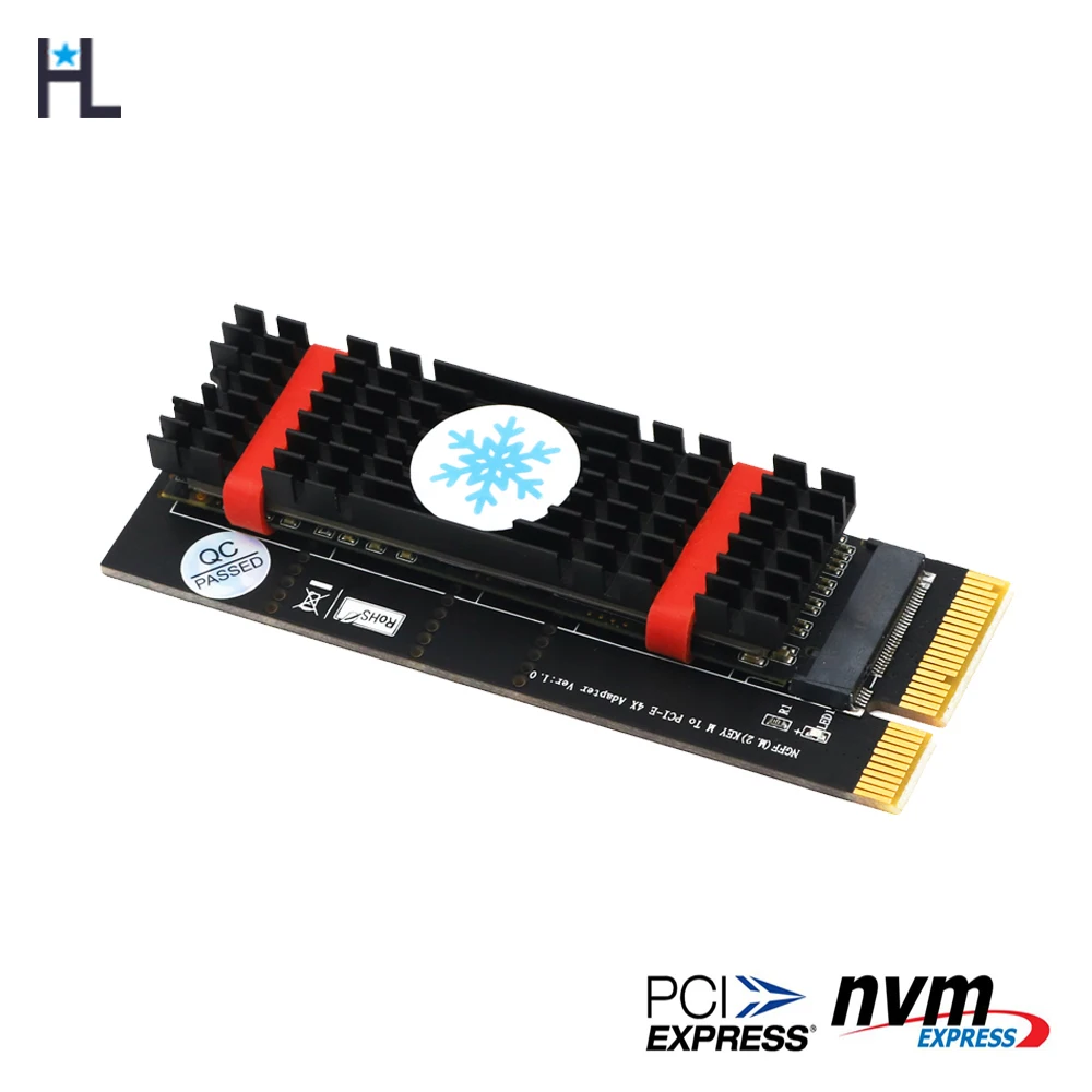 Адаптер NGFF(M.2) nvme M key SSD к PCI E 4X с радиатором (вертикальная установка) ЦП rgb