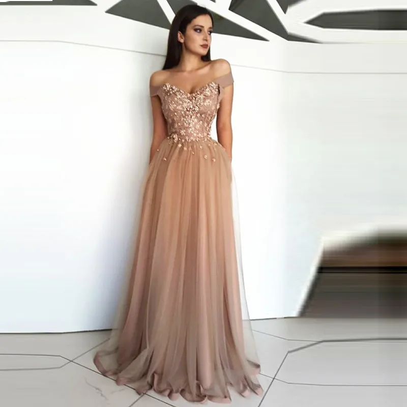 Champagne Muslim Evening Dresses A-line Off The Shoulder Tulle Lace Islamic Dubai Saudi Arabic Long Evening Gown Prom Dress
Champagne Muslim Evening Dresses A-line Off The Shoulder Tulle Lace Islamic Dubai Saudi Arabic Long Evening Gown Prom Dress