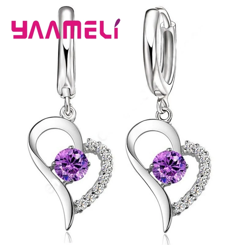 

Gorgeous Pageantry 925 Sterling Silver Cubic Zircon Earring Heart-shaped Pendant Romantic Wedding Party Jewelry