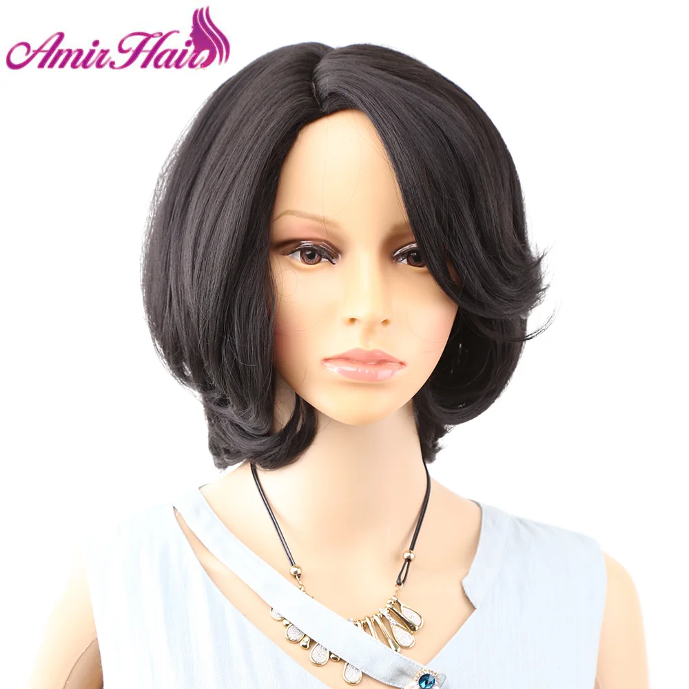 

Парик Amir из натуральных черных и каштановых светлых прямых волос, короткий парик для женщин, афро-синтетические парики для женщин, 2 стиля