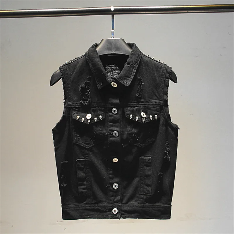 Rivet Hole Black Denim Vest For Women Jeans Veste Femme Casual Sleeveless Jacket Single-breasted Pocket Female Waistcoat White
Rivet Hole Black Denim Vest For Women Jeans Veste Femme Casual Sleeveless Jacket Single-breasted Pocket Female Waistcoat White