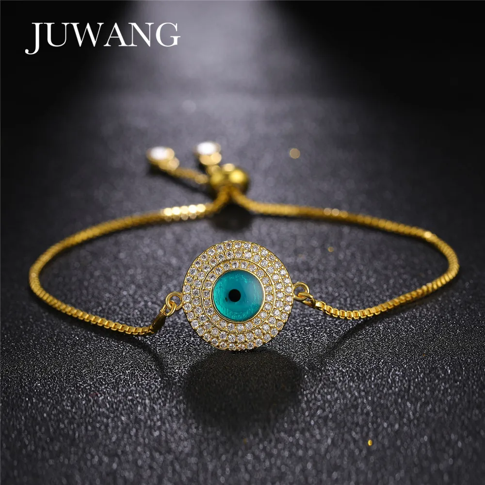 JUWANG New Simple Turkish Green Evil Eye Bracelet for Woman Pave CZ Gold Bracelets Dubai Gold Fashion Jewelry Wholesale
JUWANG New Simple Turkish Green Evil Eye Bracelet for Woman Pave CZ Gold Bracelets Dubai Gold Fashion Jewelry Wholesale