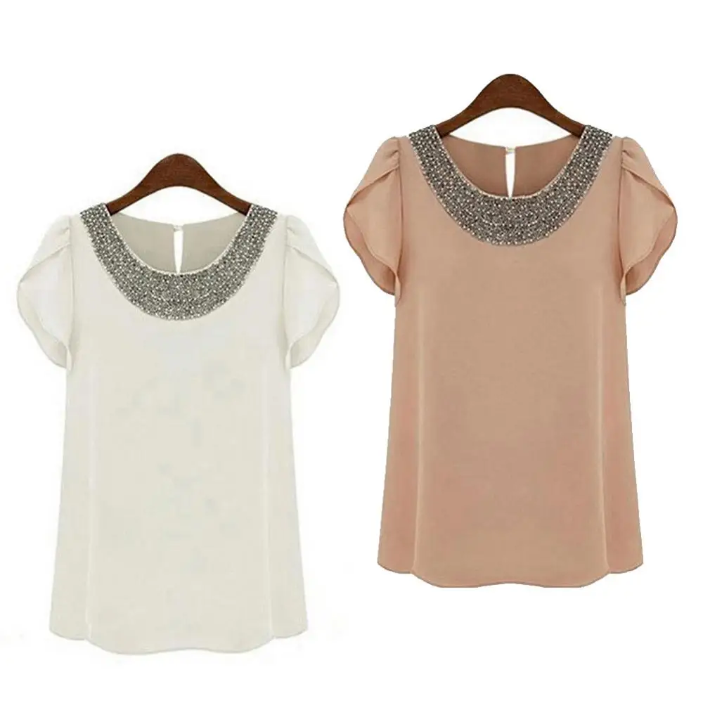 Hot Loose Women's Shirt Adorned With Shiny Beads Chain Shirts Lotus Leaf Sleeve Shirt Chiffon Blouse 2 Colors
Hot Loose Women's Shirt Adorned With Shiny Beads Chain Shirts Lotus Leaf Sleeve Shirt Chiffon Blouse 2 Colors