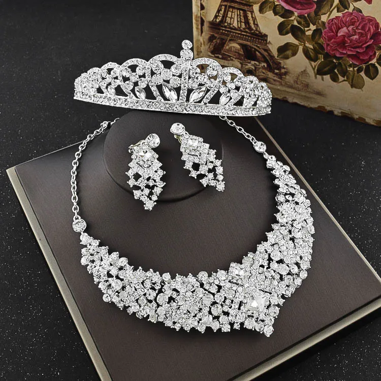 Bride headdress crown three - piece suit jewelry wedding accessories hair ornaments necklace earrings jewelryAD1924 | Украшения и