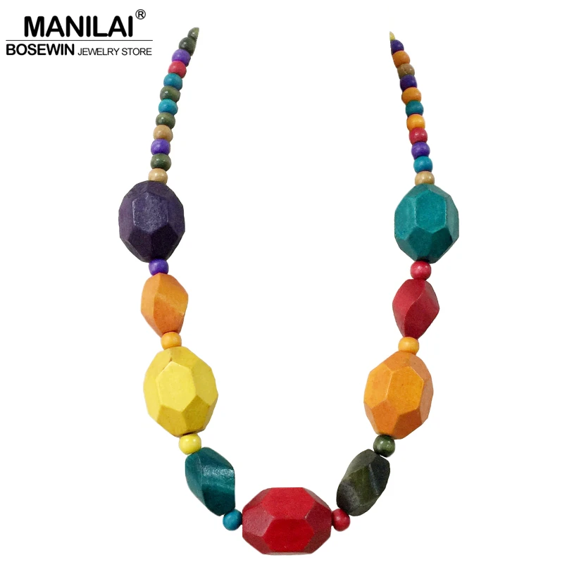 Женское Ожерелье с кулоном MANILAI длинное ожерелье из цветного дерева в богемном