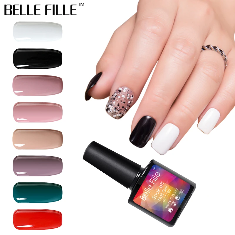 BELLE FILLE УФ-гель для ногтей 10 мл черный белый розовый телесный отмачиваемый лак