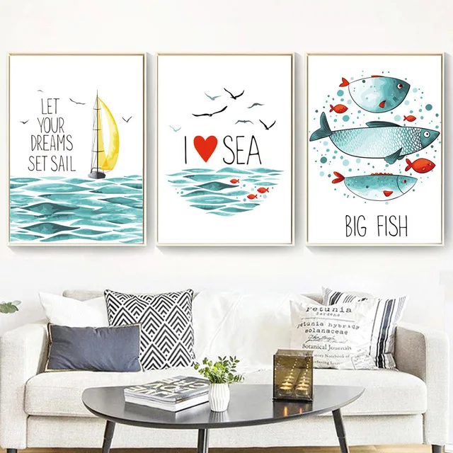 Watercolor Home Decor Fish Sailing Sea Landscape Nordic Posters And Prints Wall Art Canvas Painting Wall Picture For Living Room
Watercolor Home Decor Fish Sailing Sea Landscape Nordic Posters And Prints Wall Art Canvas Painting Wall Picture For Living Room