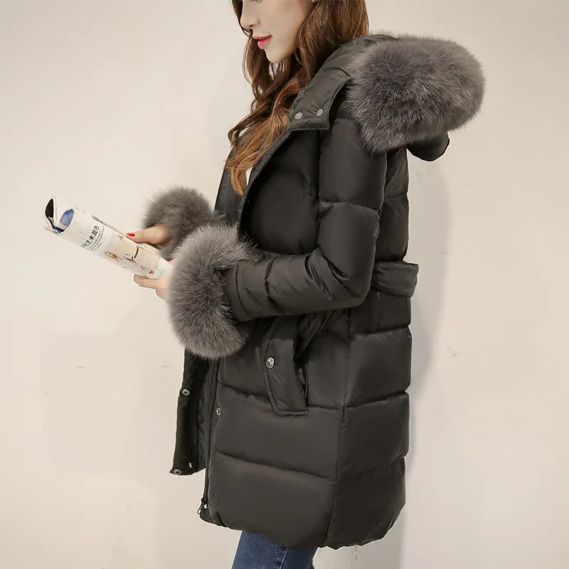 New Fashion Women's Winter Down Jackets and Coats Thick Overcoat Real Fox Fur Collar Hooded Slim Female Plus Size Parka YM475 | Женская