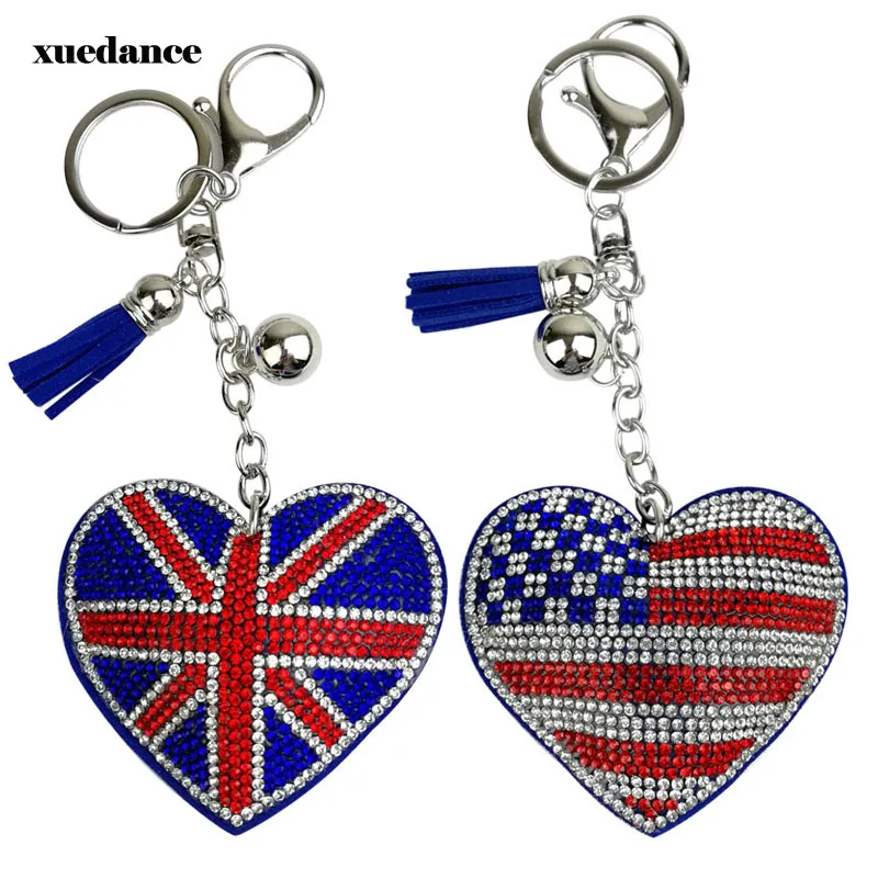 New Creative British and American Flag Pattern Heart Keychain with Filled Rhinestone Fashion Bag Pendant
New Creative British and American Flag Pattern Heart Keychain with Filled Rhinestone Fashion Bag Pendant