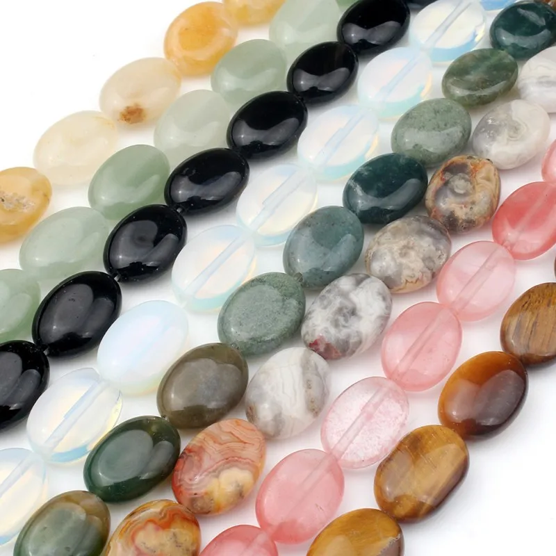 

10x14 mm Oval Shape Tiger eye Agate Green Aventurine Pebble Natural Stone Beads For Jewelry Making DIY Bracelet Necklace 7.5Inch