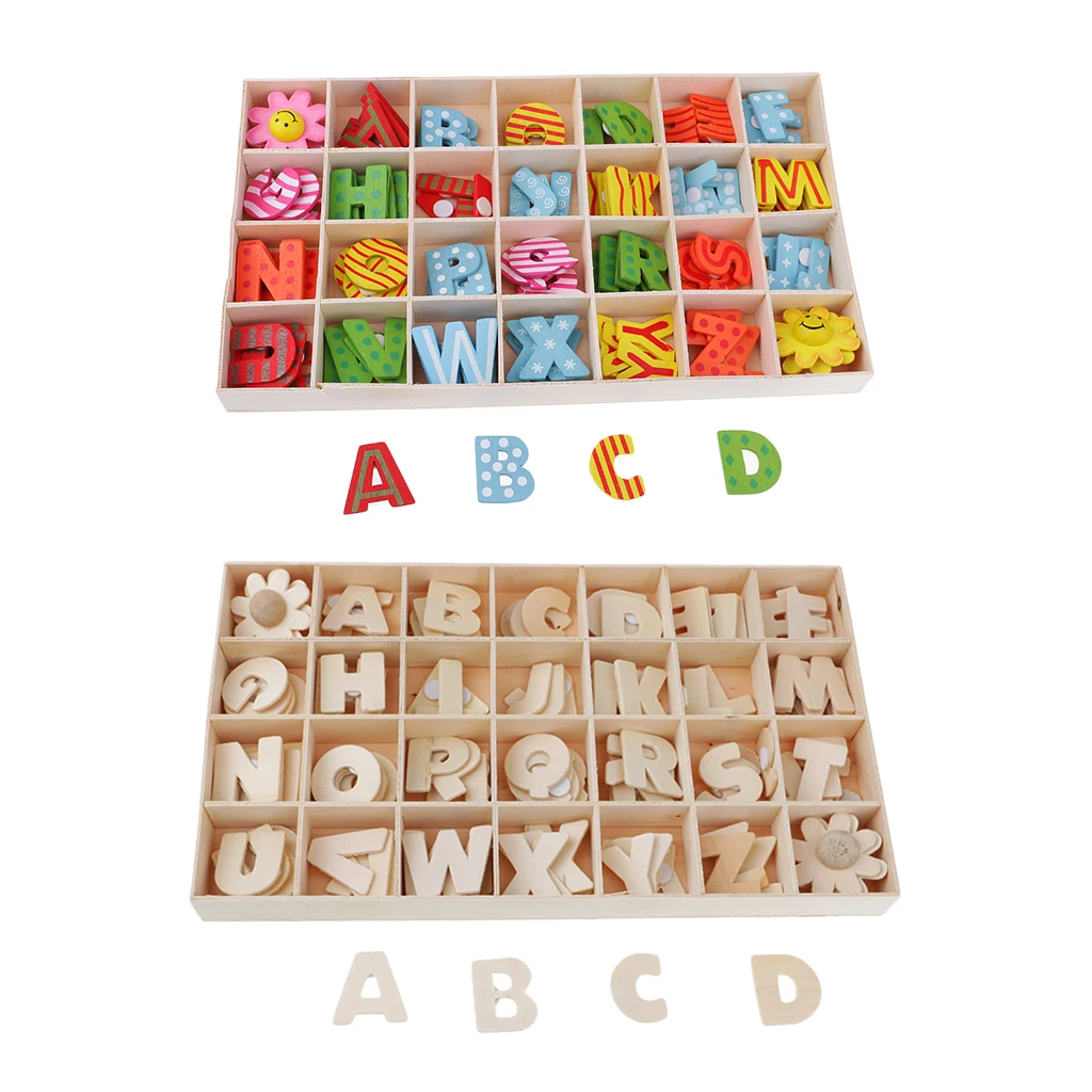 224 шт. Разноцветные деревянные буквы алфавита детские игрушки с лотком для