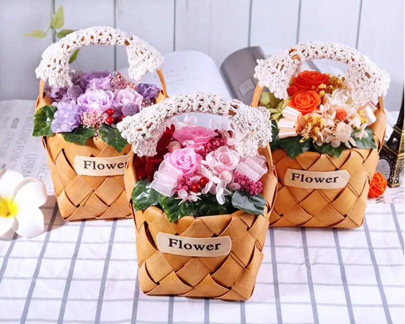 Pink/Purple/Orange Mixed Preserved Fresh Flowers with Bamboo Basket For Wedding Party Birthday Valentine's Day Gift Favors
Pink/Purple/Orange Mixed Preserved Fresh Flowers with Bamboo Basket For Wedding Party Birthday Valentine's Day Gift Favors