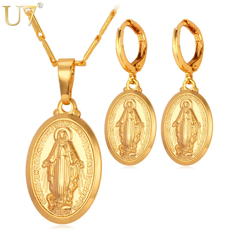 U7 Virgin Mary Jewelry Set Women Bride Wedding Platinum/Rose Gold / Gold Miraculous Medal Necklace & Earrings Sets S619
U7 Virgin Mary Jewelry Set Women Bride Wedding Platinum/Rose Gold / Gold Miraculous Medal Necklace & Earrings Sets S619