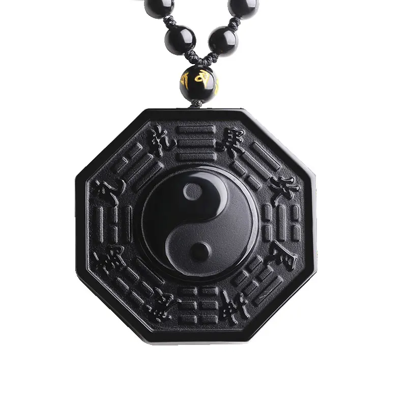 

Natural Black Obsidian Pendant Yin And Yang TaiChi Gossip BaGua Crystal Necklace For Women Men Fine Jewelry