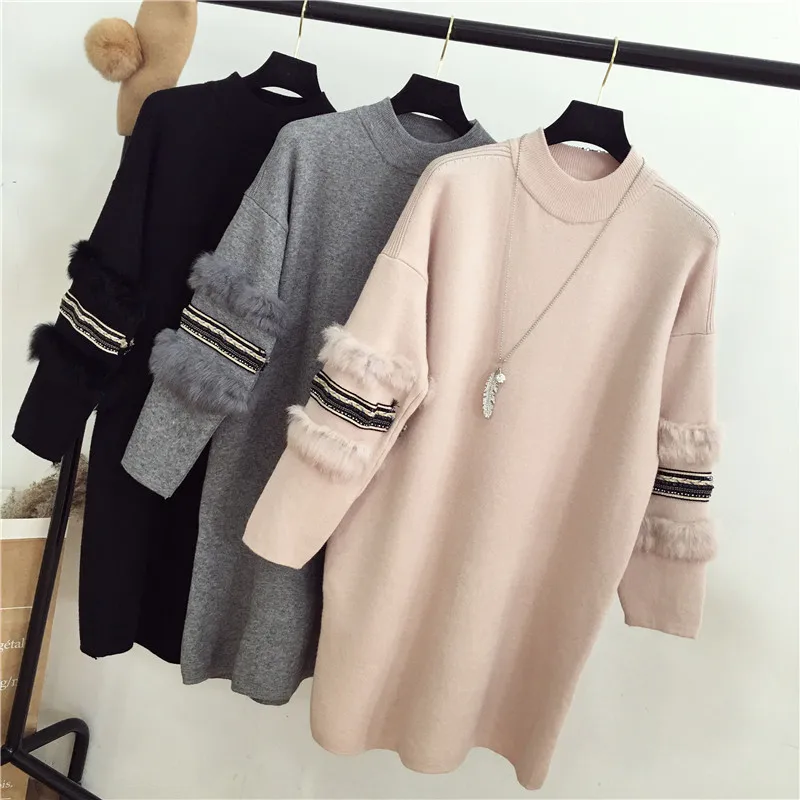 High Quality Women Knitted Cashmere Beaded Sweater Dress Rabbit Fur Long Sleeve Turtleneck Elegant Woman Casual Dresses Jumpers
High Quality Women Knitted Cashmere Beaded Sweater Dress Rabbit Fur Long Sleeve Turtleneck Elegant Woman Casual Dresses Jumpers