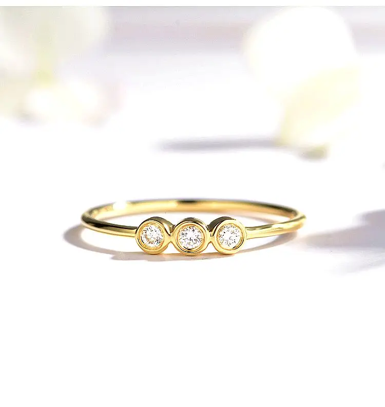 

Engagement Wedding Ring Solid 14k Yellow Gold Women Ring Natural Topaz Romantic Cute Three Stoens Ring