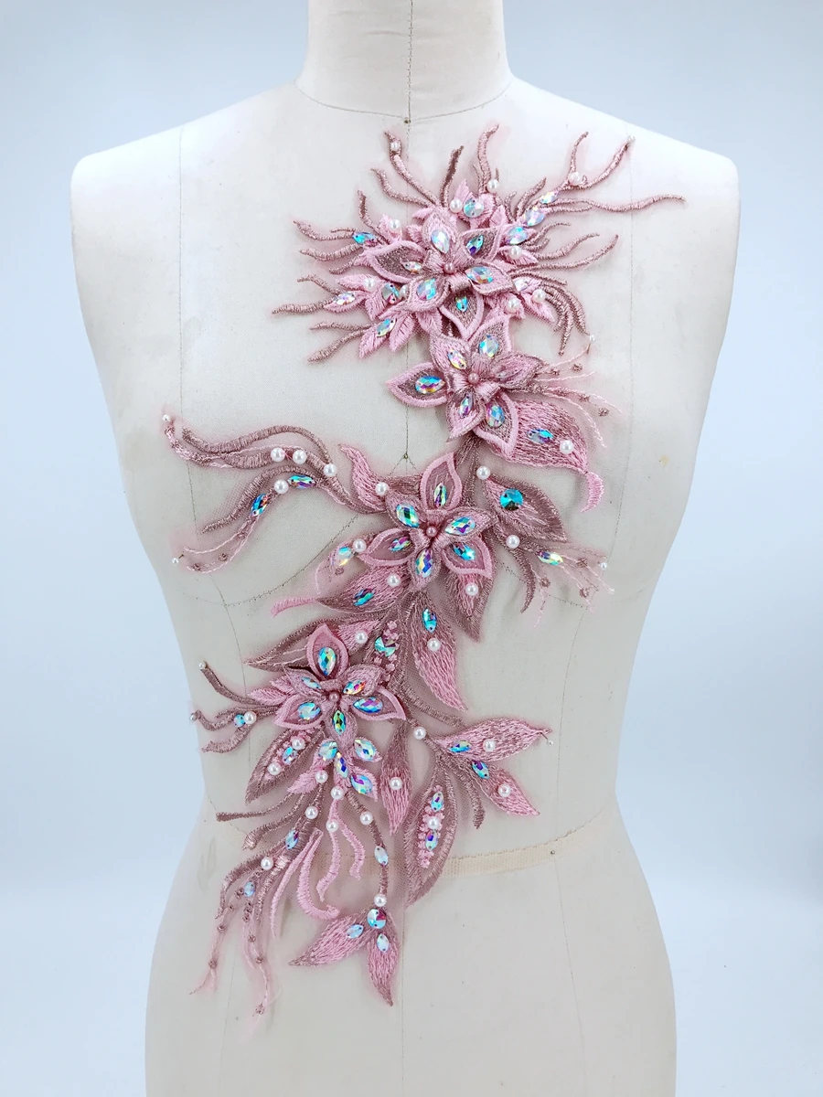 Three-dimensional deep pink sew on rhinestones lace applique trimming patches 45*20cm for dress accessory
Three-dimensional deep pink sew on rhinestones lace applique trimming patches 45*20cm for dress accessory
