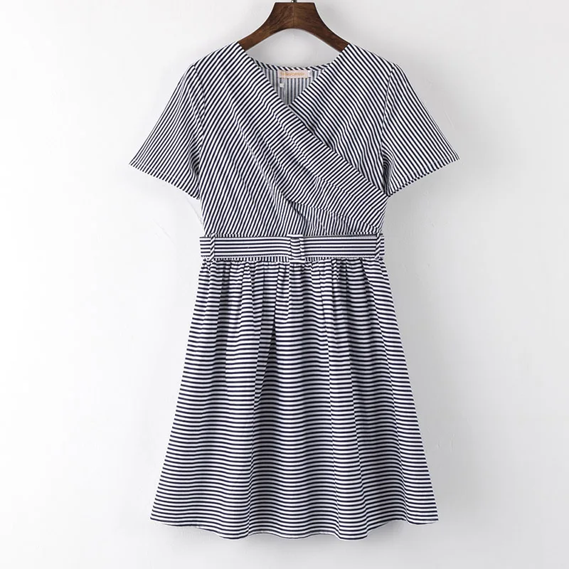 2018 Summer Autumn Striped Dress Plus Size 3XL 4XL 5XL High Waist V Neck Short Sleeve Casual Cotton Above Knee Women 57198
2018 Summer Autumn Striped Dress Plus Size 3XL 4XL 5XL High Waist V Neck Short Sleeve Casual Cotton Above Knee Women 57198