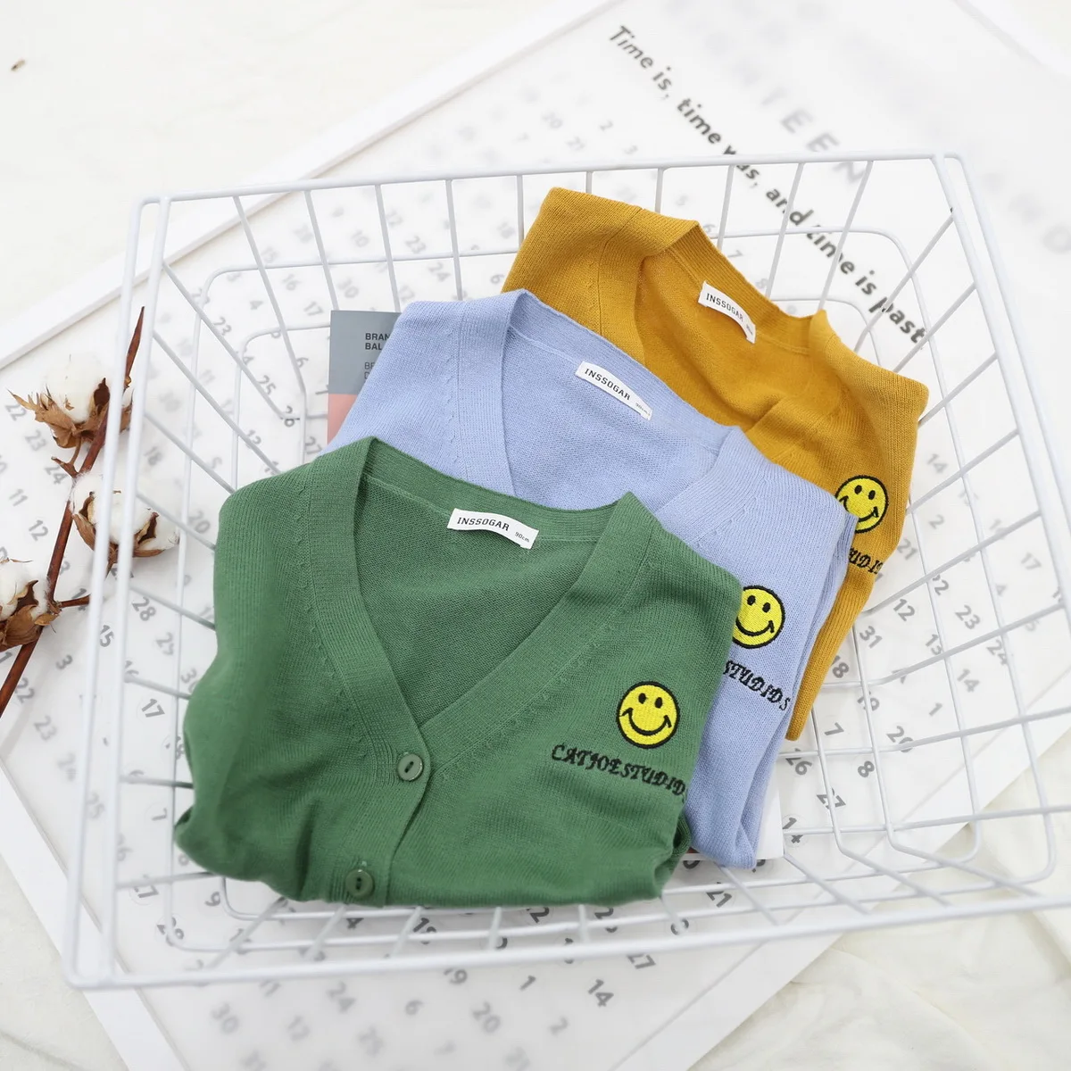 Knitting Unlined Upper Garment Smiling Face Cardigan Sweater Children Coat Candy Colour Birthday Tee Spring Autumn Casual Cotton | Детская